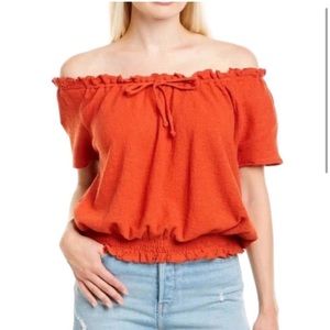 Madewell Drawstring Short Sleeve Top Orange Size Medium